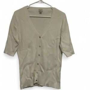 A New Day Ribbed Button Front Short Sleeve Cardigan Sweater Cream XXL